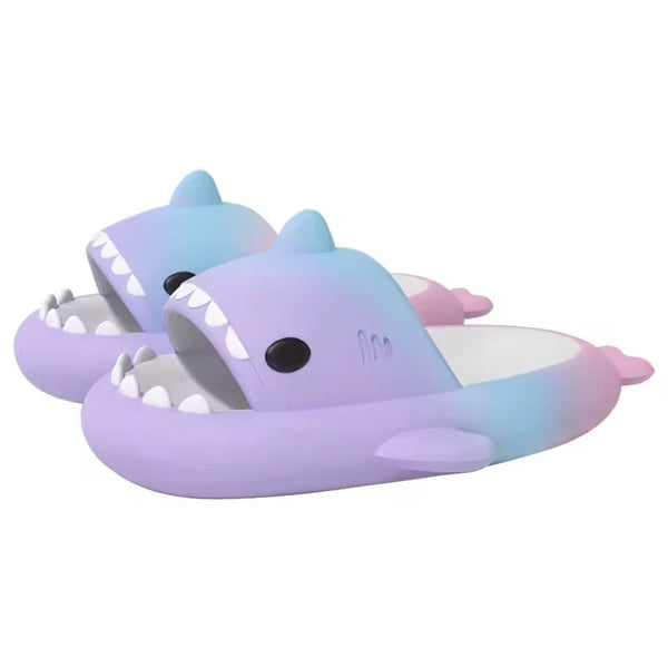 Kids' Shark Slippers – Rainbow Blue, Purple, and Pink