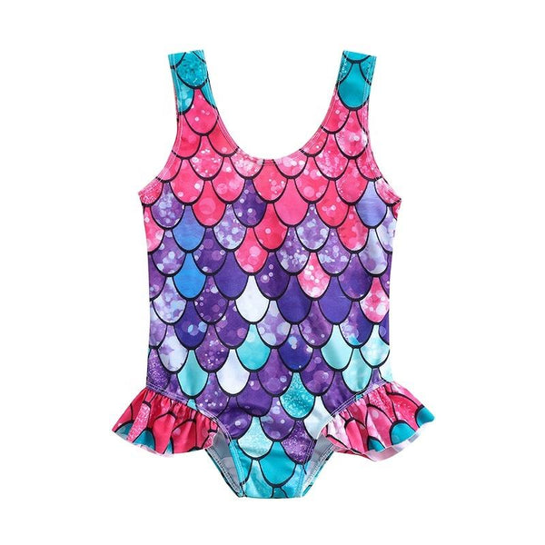 Toddler Girls Mermaid U-Neck Sleeveless Swimsuit