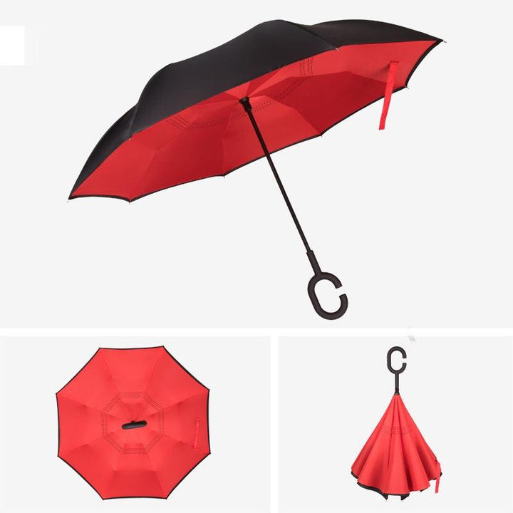 Windproof Reverse Double Layer C-Handle Umbrella (W104 x H80) Red