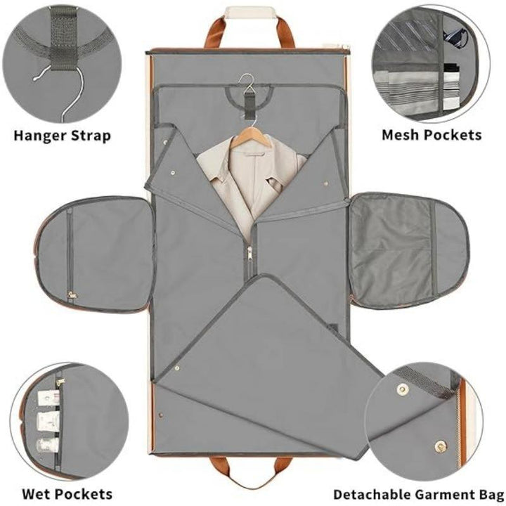 Convertible Waterproof Hanging Suit / Dress Travel Garment Bag & Backpack - Beige