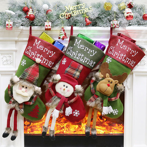 Charming 3D Fabric Christmas Stocking with Dangling Legs