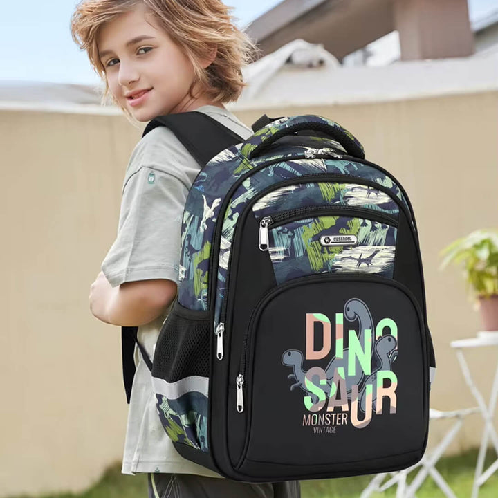 Army green dinosaur backpack for grade 1 to 4