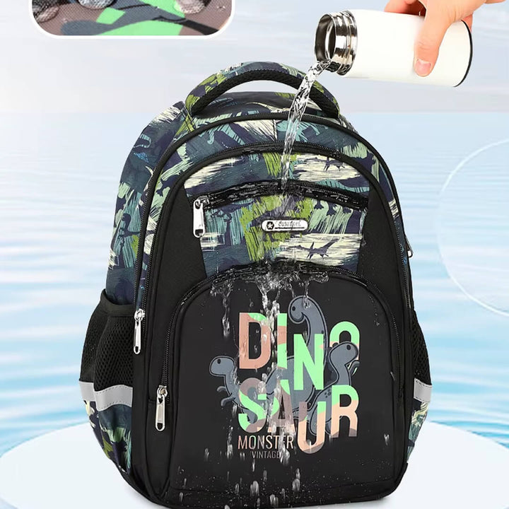 Waterproof Army green dinosaur school backpack for grade 1 to 4