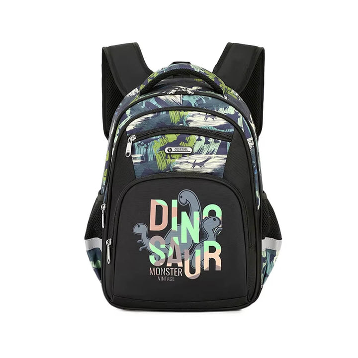 Waterproof Army green dinosaur school backpack for grade 1 to 4, front angle