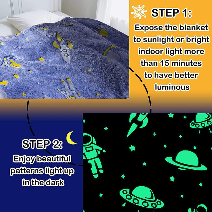 Astronaut Glow-in-the-Dark Plush Blanket - 150 x 200 cm