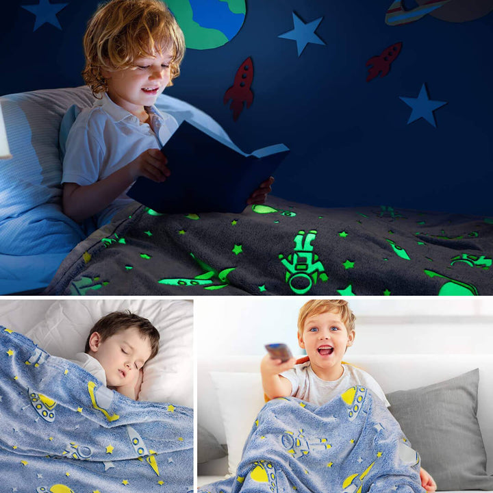 Astronaut Glow-in-the-Dark Plush Blanket - 150 x 200 cm