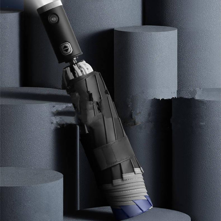 Automatic 3-Fold Inverted Umbrella with Built-In LED Light - Navy