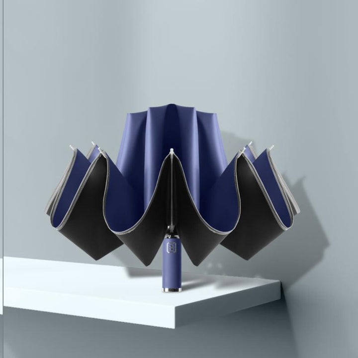 Automatic 3-Fold Inverted Umbrella with Built-In LED Light - Navy Navy