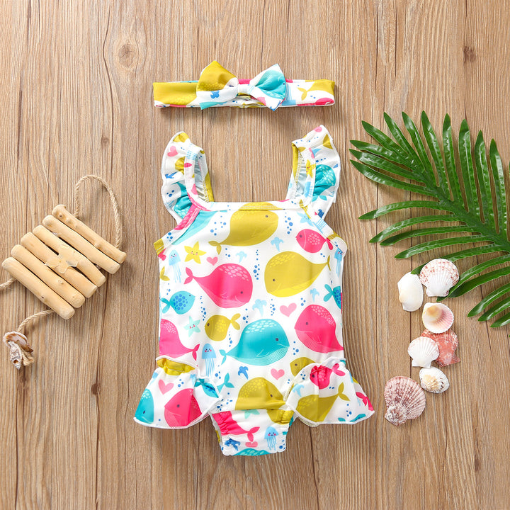 Toddler Girls Cute Fishes Swimsuit with Headband (9-18 months) (100) 12-18 Month