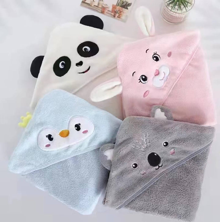 Fleece Baby Hooded Towel Blanket (Rabbit, Panda, Koala, Penguin)