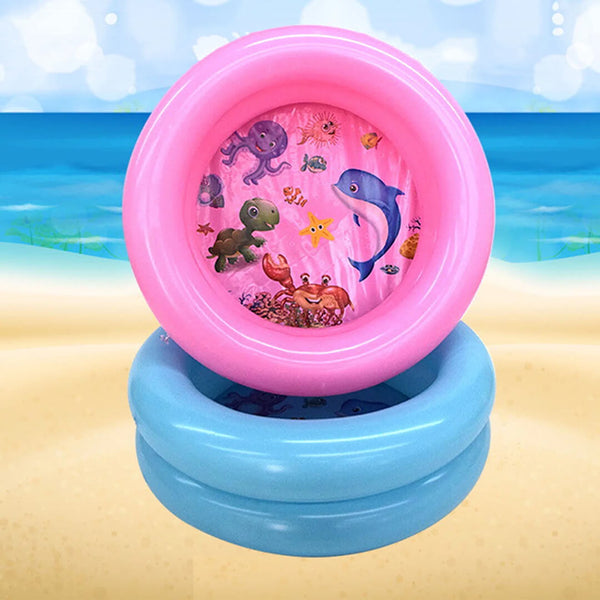 Baby inflatable swimming pool with cartoon print interior in blue and pink 