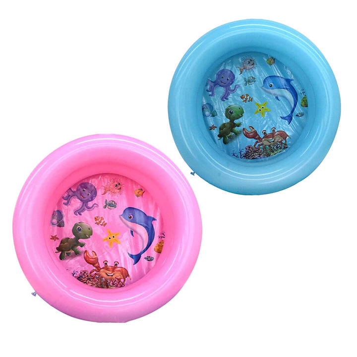 2-layer inflatable baby pool in blue and pink with interior sea design