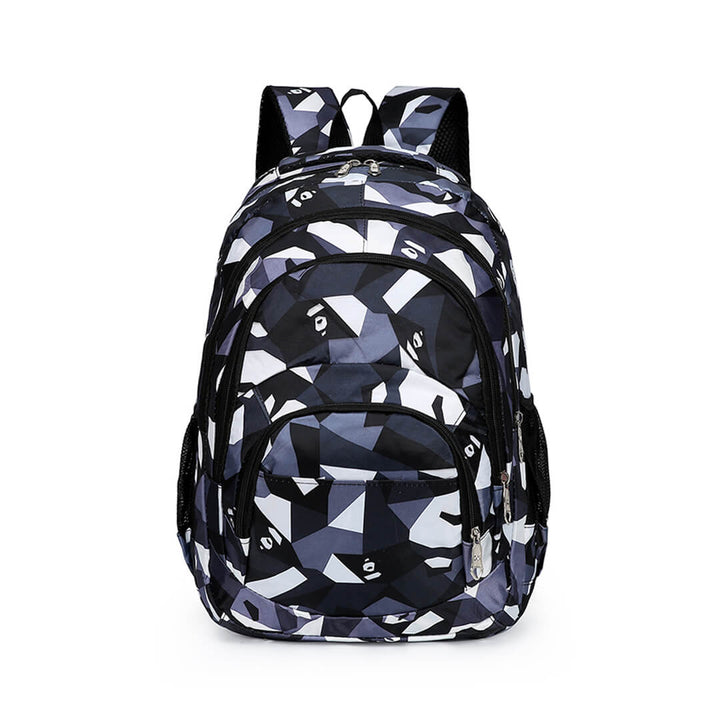 Geometric school backpack set with triangle pattern design, waterproof