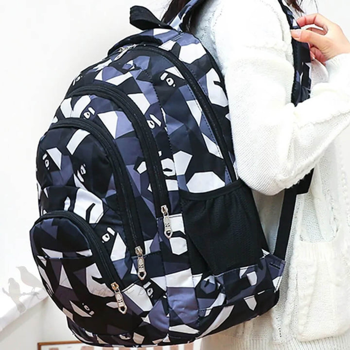 Geometric school backpack set with triangle pattern design, large capacity