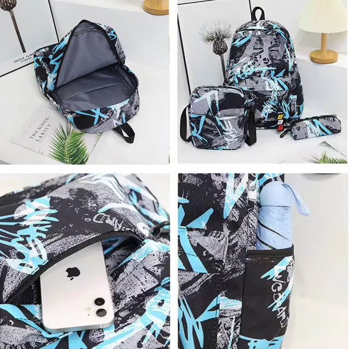 Blue Wash Backpack Set (3 Pieces) – For Elementary to High School