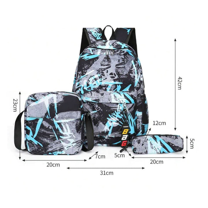 Blue Wash Backpack Set (3 Pieces) – For Elementary to High School