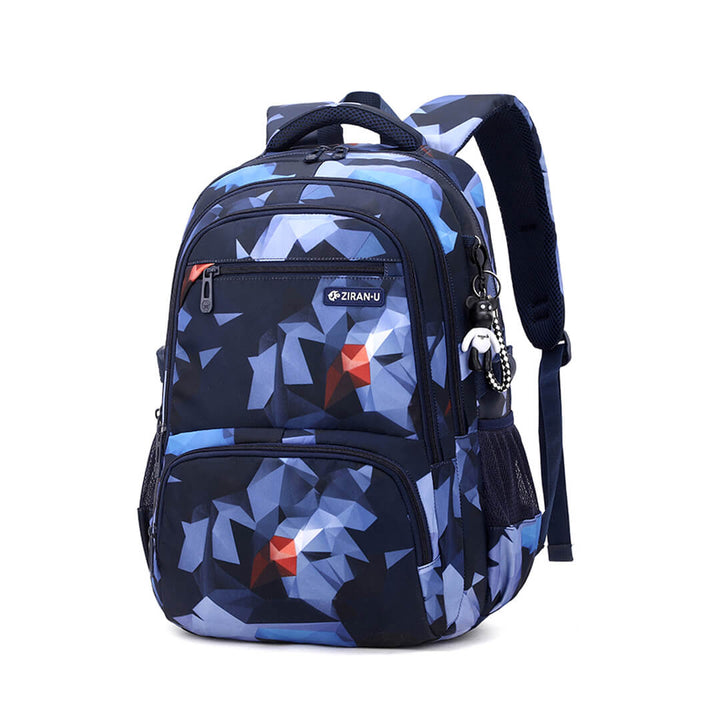 Geometric blue & black school backpack for boys 