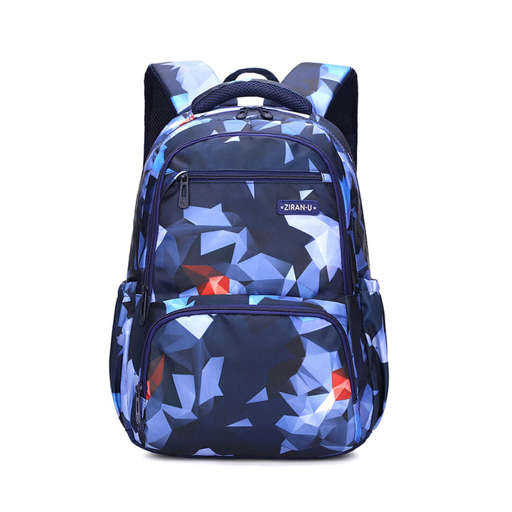 Waterproof Geometric blue & black school backpack for primary and secondary school
