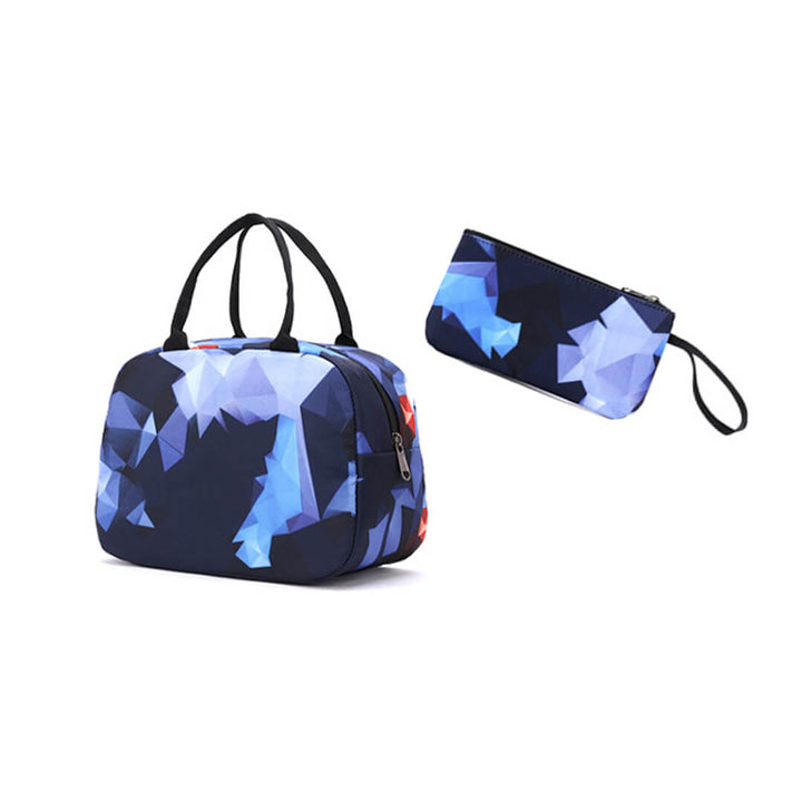 Geometric blue & black matching pencil case and lunch bag