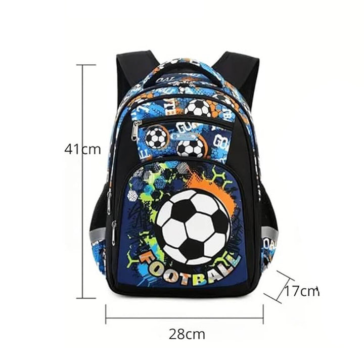 School Backpack with soccer ball design for boys, dimensions