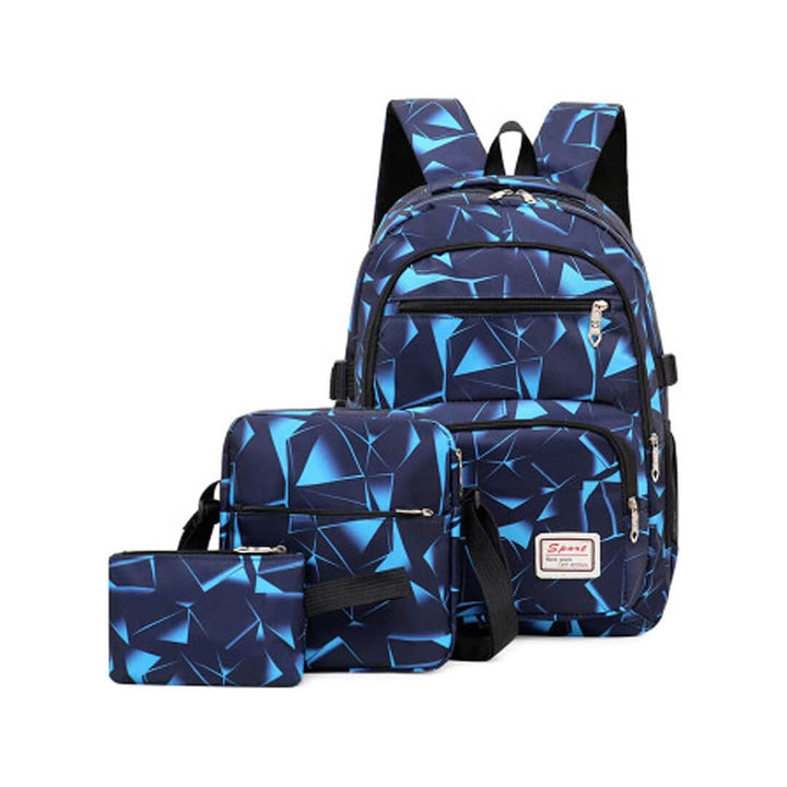 Blue-to-navy gradient boys school backpack with lunch bag & pencil case