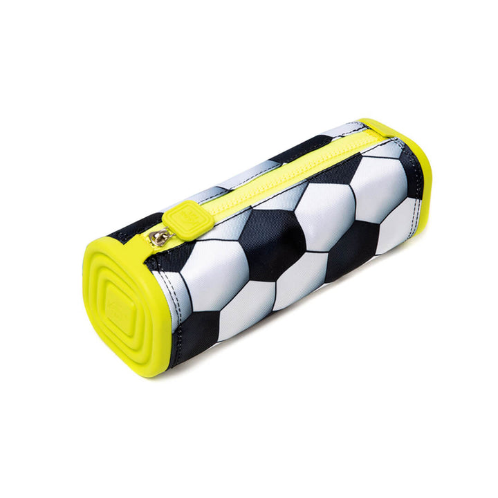 School Pencil case with soccer ball pattern and yellow accents for boys