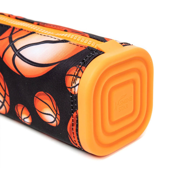Durable pencil case for boys with basketball prints, close-up shot