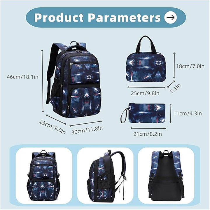 School Starry backpack set, navy color with  measurements