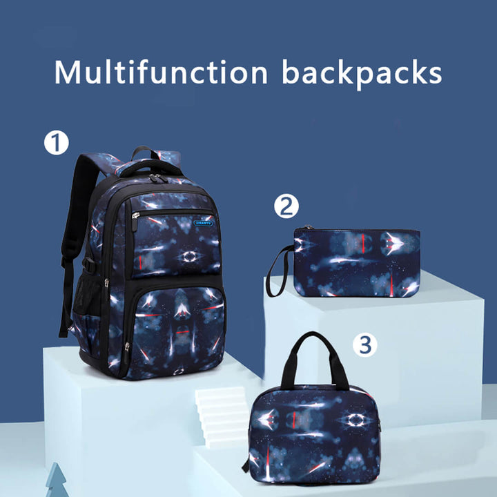 School set for boys aged 8–15 with abstract space pattern and durable build