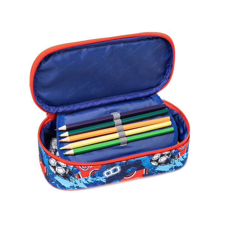 Back-to-school pencil pouch with pen organizer for boys, football theme