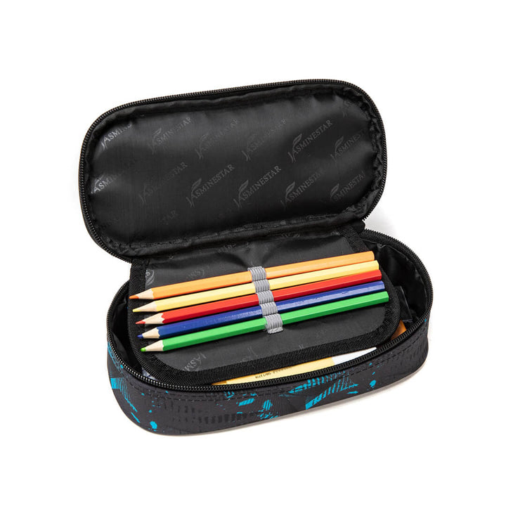 Back-to-school pencil bag with pen organizer for boys, abstract design