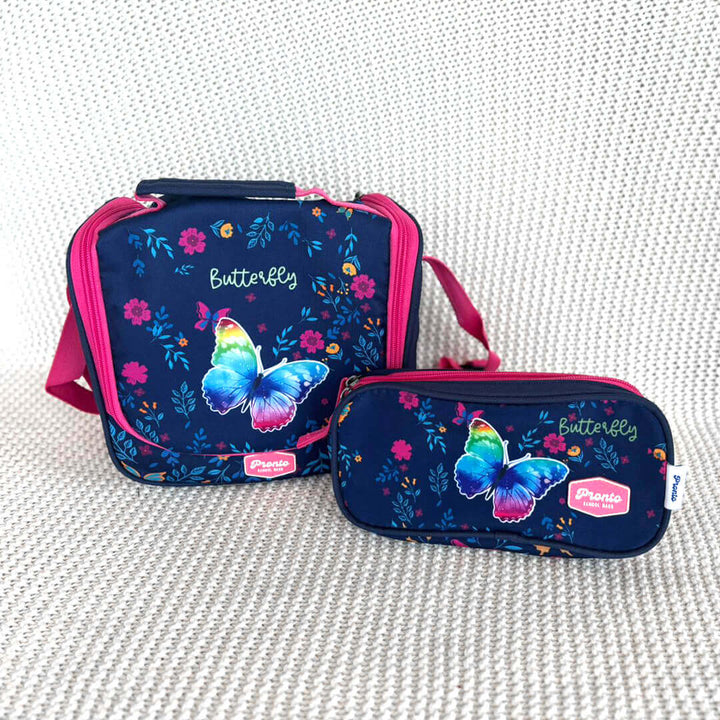Waterproof matching butterflies school lunch bag and pencil case