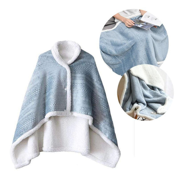 Buttoned Wearable Blanket Scarf - Blue - 130 x 80 cm