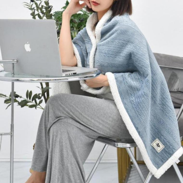 Buttoned Wearable Blanket Scarf - Blue - 130 x 80 cm