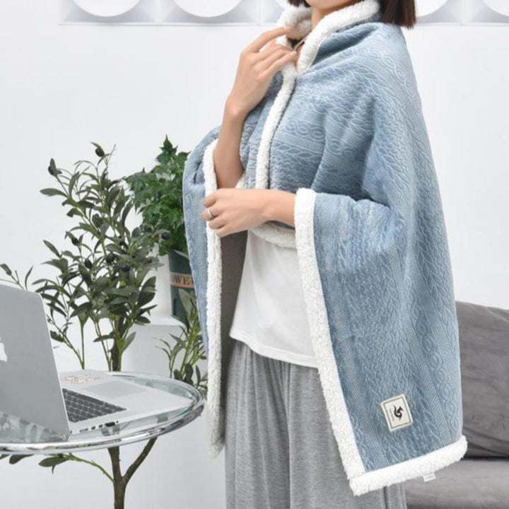Buttoned Wearable Blanket Scarf - Blue - 130 x 80 cm