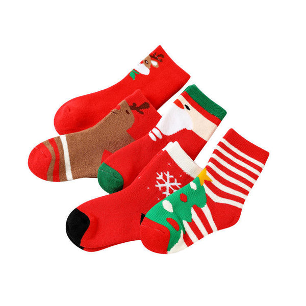 kids Christmas Warm Socks Set of 5 Pairs - 5-9 years