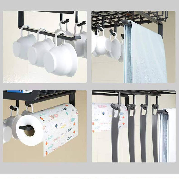 Hanging under-shelf basket for kitchen cabinet storage, close-up shots