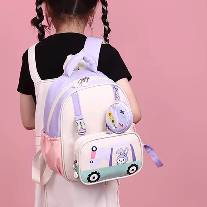 2-in-1 cartoon backpack set for preschool with removable snack pouch