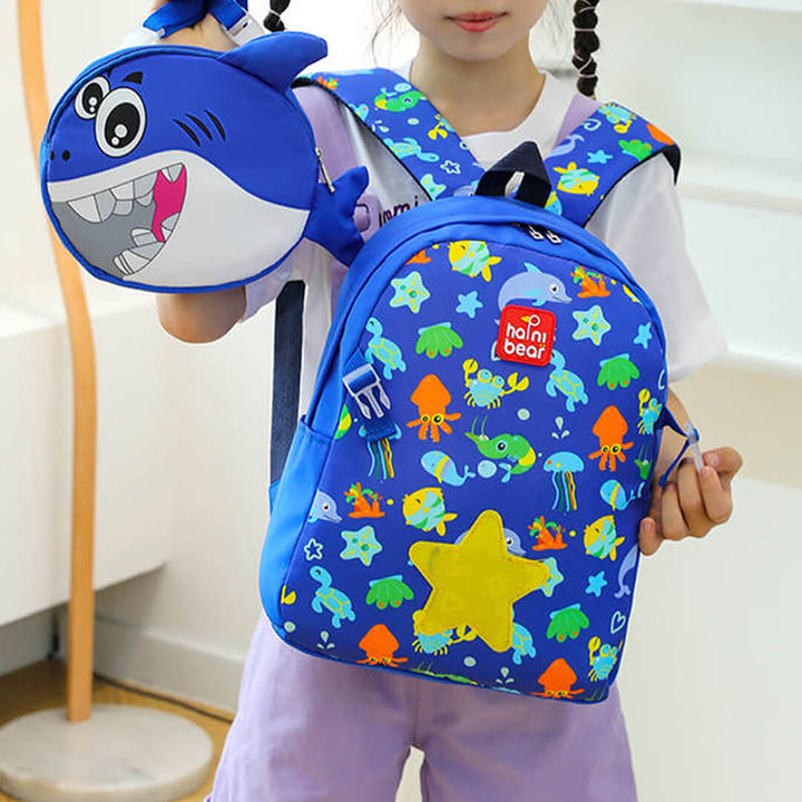 Kids Cartoon Shark Backpack & Lunch Shoulder Bag Set