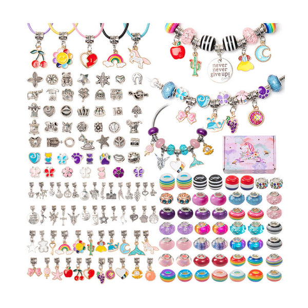 DIY charm bracelet and necklace kit for girls with 130 pieces