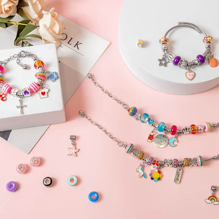 130-piece charm bracelet and necklace kit for girls