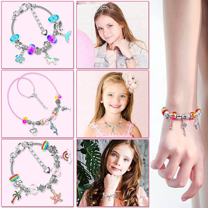 Jewelry-making kit with beads, pendants, and fabric chains