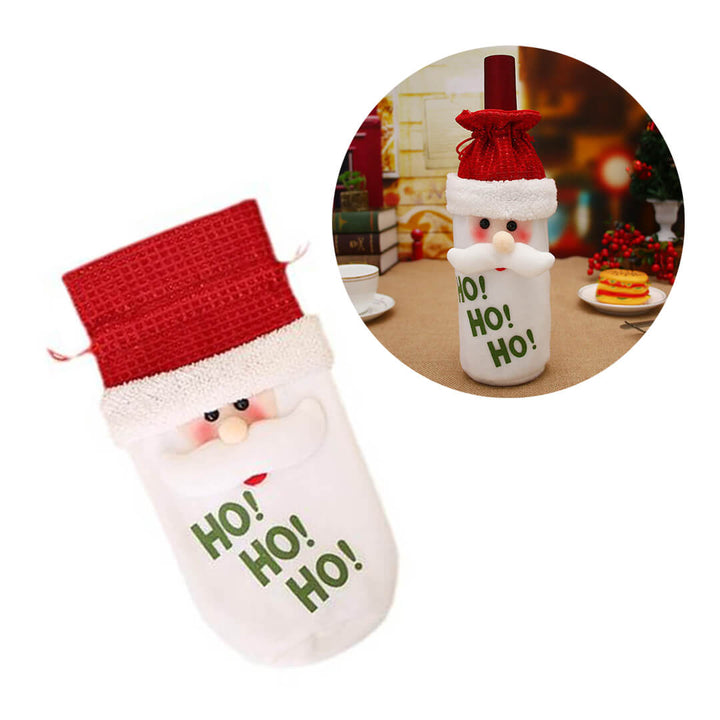 Handmade Christmas bottle bag with Santa design and glittery top