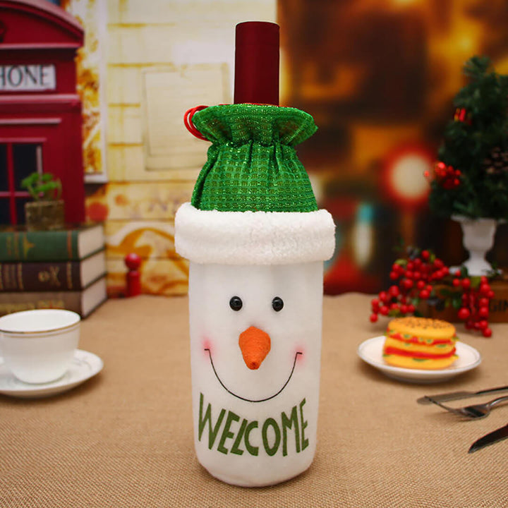 Festive Snowman-shaped bottle cover with welcome message