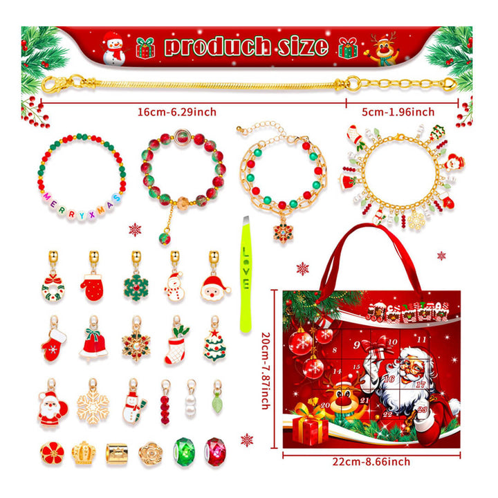 Charm bracelet kit for girls in a Christmas countdown calendar box, dimensions