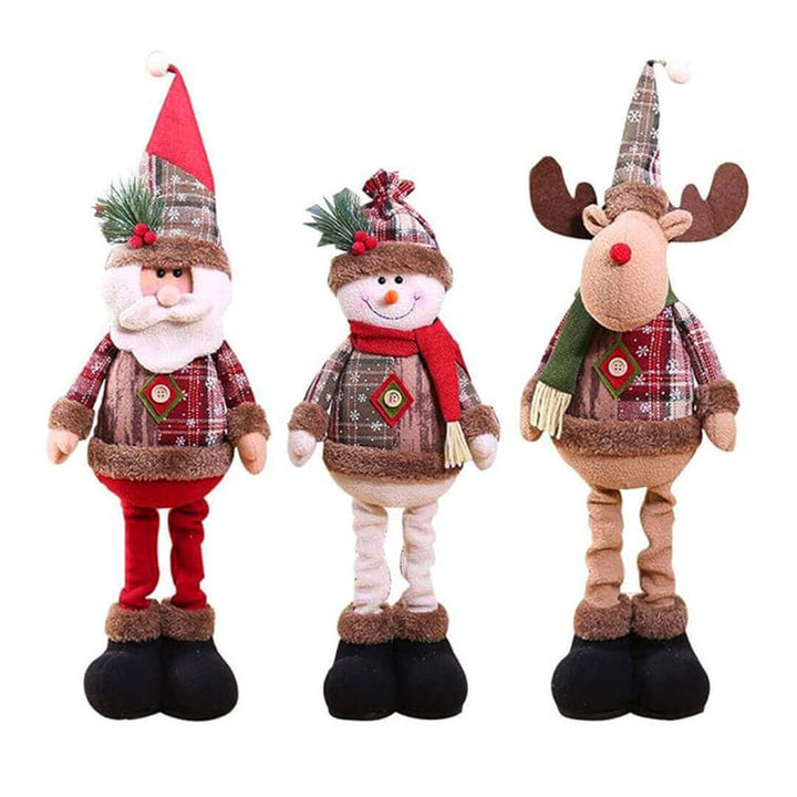 Stretchable-leg Santa Claus, snowman, and reindeer Christmas decorations