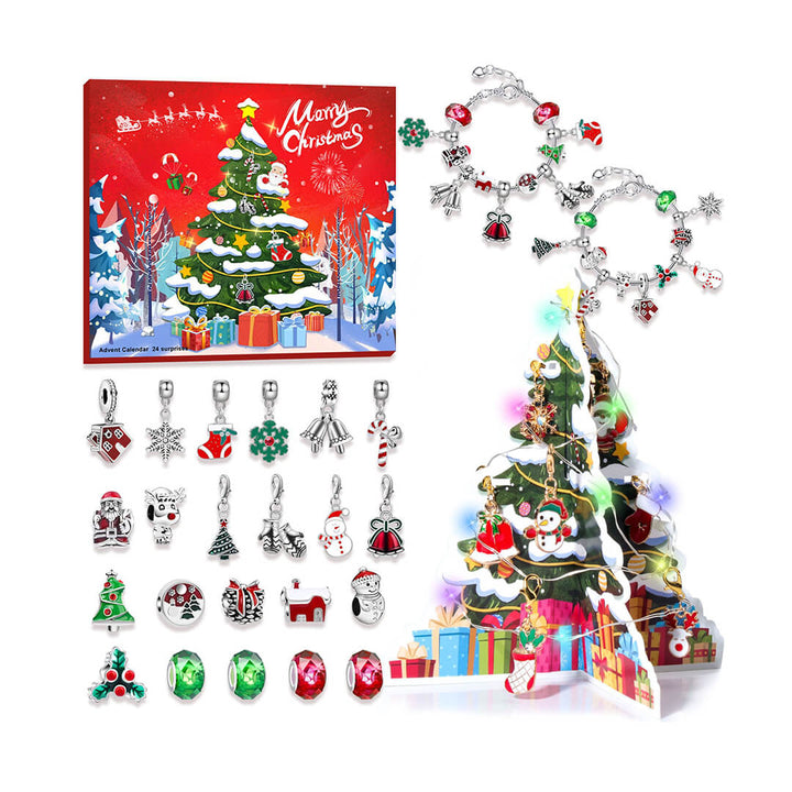 Christmas Jewelry Countdown Calendar with silver charms and bracelet kit