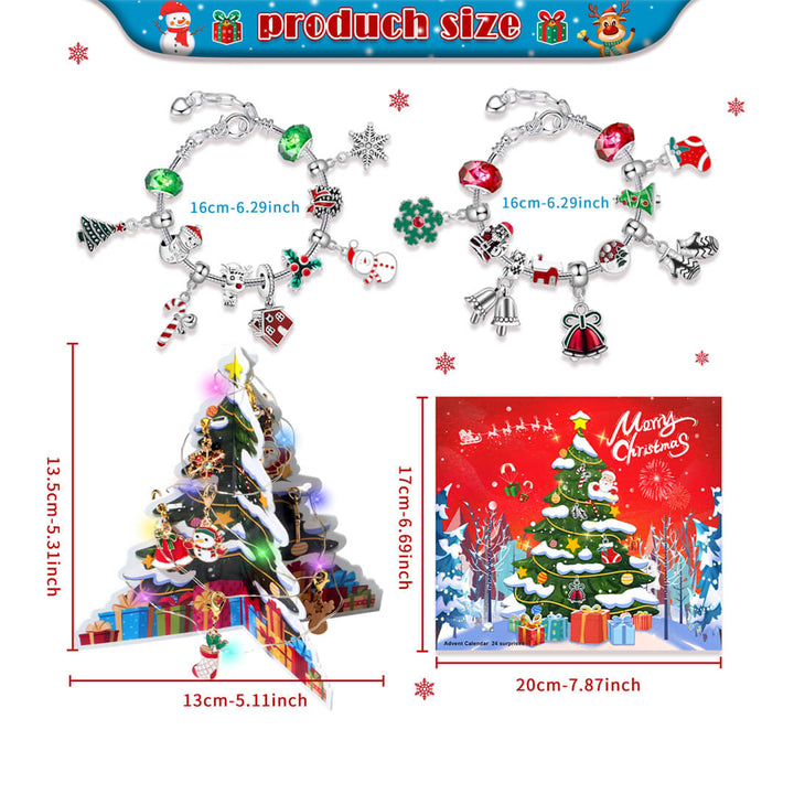 24-day advent jewelry box with beads and two silver bracelet chains