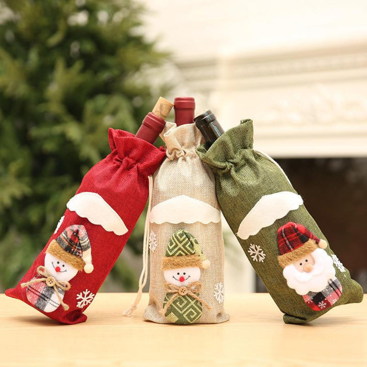 2-in-1 Linen Christmas bottle cover or Goodies Bag