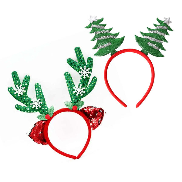 Christmas-themed headbands, deer and Christmas tree